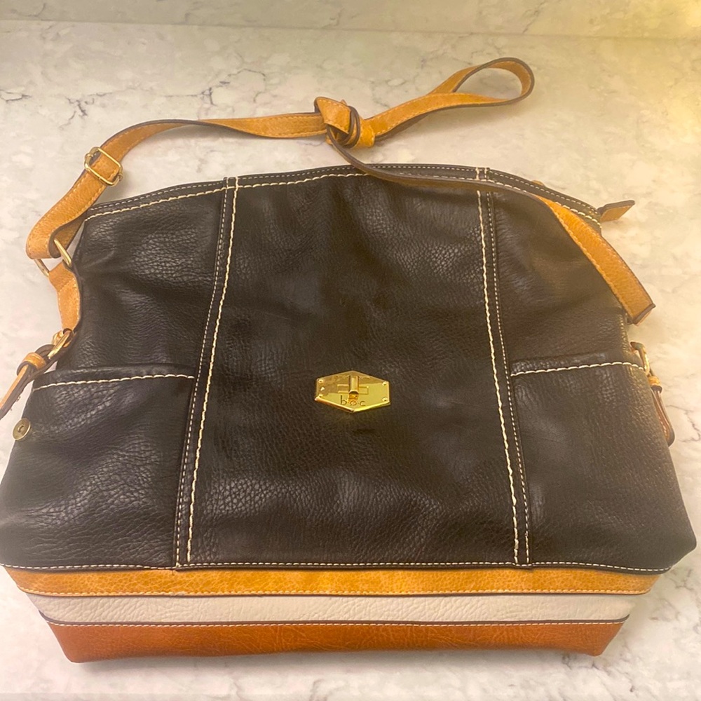 boc Born Concept pebbled vinyl shoulder bag with stripe detail.